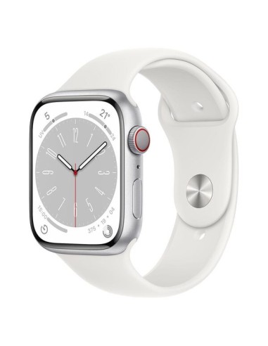 Apple Watch Series 8 (2022) GPS + Cellular 45 mm - Aluminium Argent - Bracelet sport Blanc